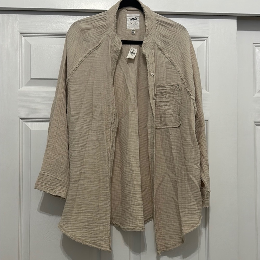 Aerie Tan Button Down Shirt Lightweight and Versatile